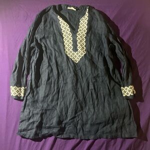 Charter Club Black Tunic with Cream Embroidered V-Neck